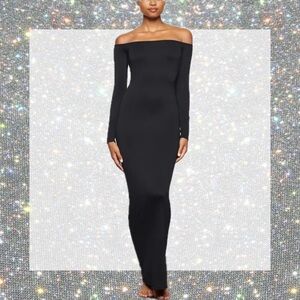 SKIMS Smooth Lounge Off The Shoulder Dress in Onyx size S NWT!
